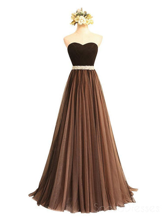 Strapless Sweetheart Beaded Belt A line Brown Long Evening Prom Dresses, Popular Cheap Long 2018 Party Prom Dresses, 17259
