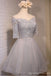Off Shoulder Short Sleeve Gary Lace Homecoming Prom Dresses, Affordable Short Party Prom Dresses, Perfect Homecoming Dresses, CM269