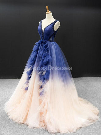 V Neck Ombre A-line Cheap Long Evening Prom Dresses, Evening Party Prom Dresses, 12249