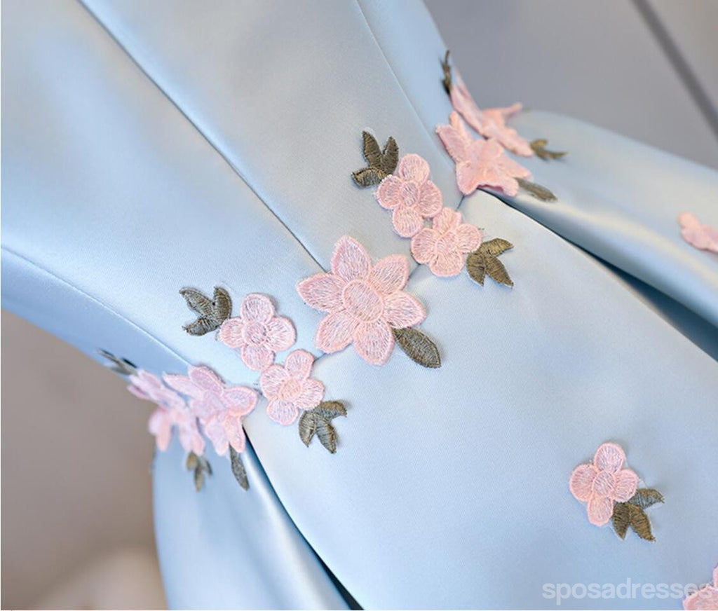 Light Blue Scoop Neckline Hand Made Flower Cute Homecoming Prom Dresses, Affordable Short Party Prom Sweet 16 Dresses, Perfect Homecoming Cocktail Dresses, CM326