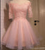 Long sleeve lace pink short homecoming prom dresses, CM0006