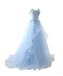 Light Blue Sweetheart See Through Lace Tulle A line Long Evening Prom Dresses, 17524