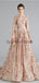 Long Sleeves Sparkly Rose Gold Backless Evening Prom Dresses, Evening Party Prom Dresses, 12111