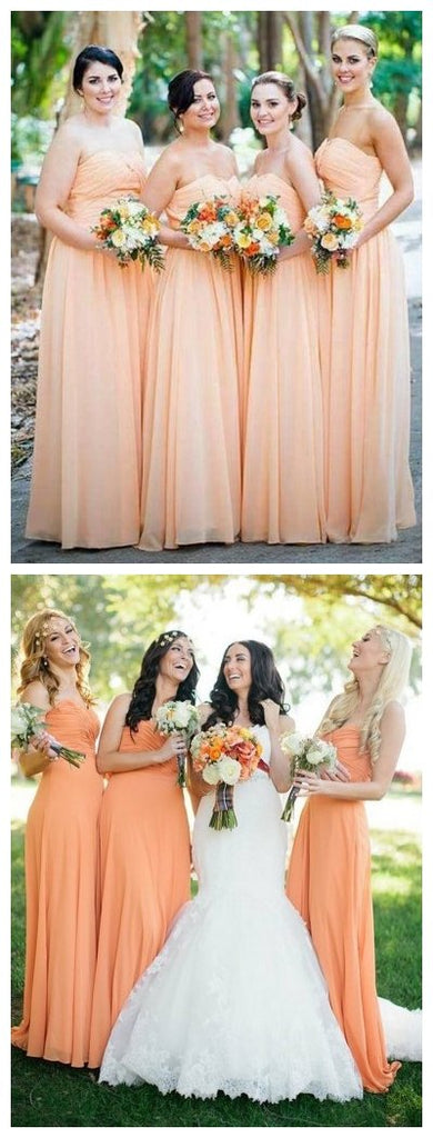 Sweetheart Peach Chiffon Cheap Long Cheap Bridesmaid Dresses Online, WG620