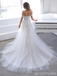 Off White A-line Off Shoulder V-neck Handmade Lace Wedding Dresses,WD788