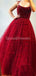 Dark Red Spaghetti Straps Beaded Ruffles Evening Prom Dresses, Evening Party Prom Dresses, 12279