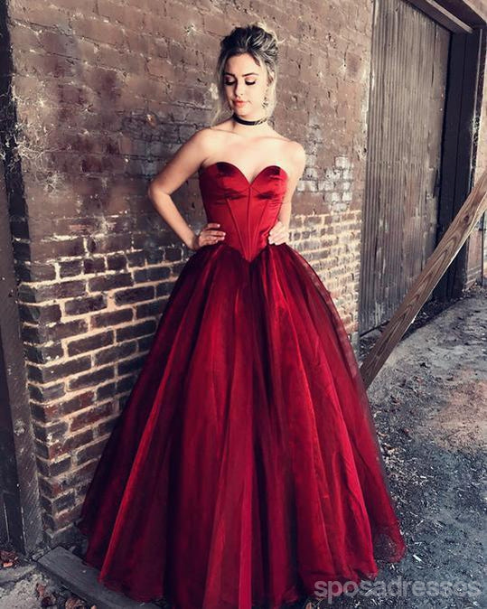Strapless Sweetheart Maroon Ball Gown Floor Long Custom Evening Prom D – SposaDresses