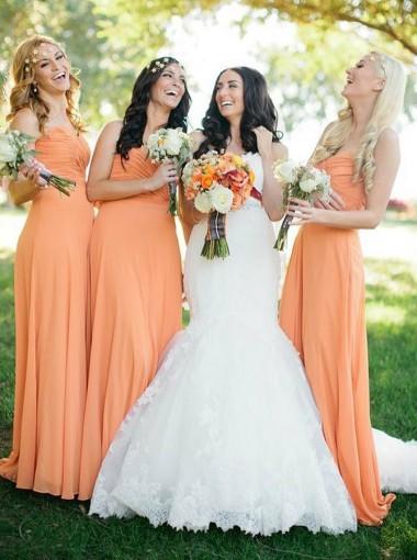 Sweetheart Peach Chiffon Cheap Long Cheap Bridesmaid Dresses Online, W – SposaDresses