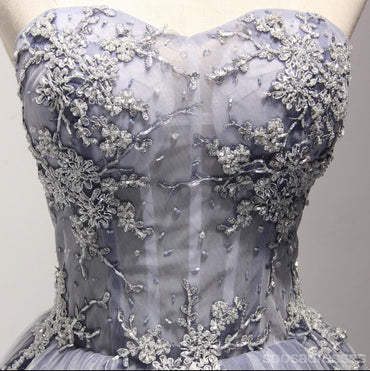 Strapless See Through Gray Lace Homecoming Prom Dresses, Affordable Short Party Corset Back Prom Dresses, Perfect Homecoming Dresses, CM221