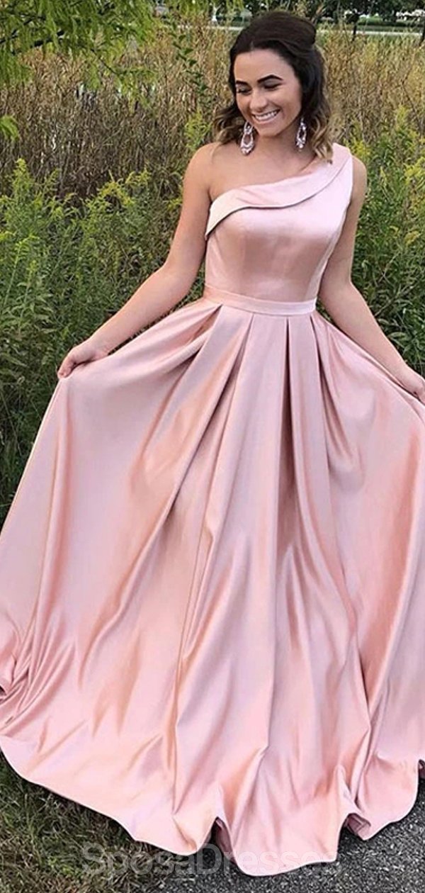 One Shoulder Blush Pink Long Cheap Evening Prom Dresses, Evening Party – SposaDresses One Shoulder Blush Pink Long Cheap Evening Prom Dresses, Evening Party – SposaDresses