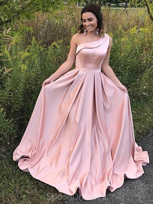 One Shoulder Blush Pink Long Cheap Evening Prom Dresses, Evening Party Prom Dresses, 12333