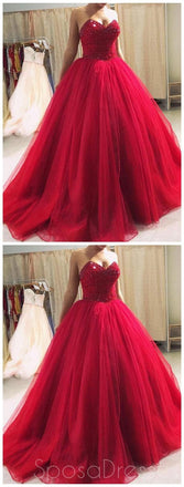 Sweetheart Beaded Burgundy Ball Gown Long Evening Prom Dresses, Cheap Sweet 16 Dresses, 18423