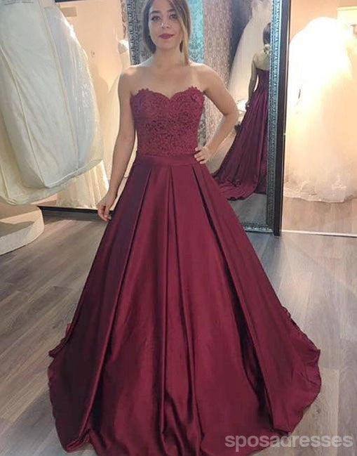A line Maroon Lace Bodice Long Evening Prom Dresses, Popular Cheap Long 2018 Party Prom Dresses, 17267