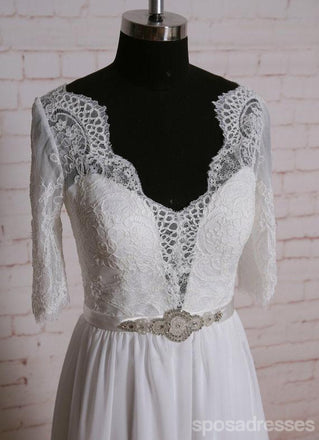 Long Sleeves Lace Cheap Beach Wedding Dresses Online, WD378
