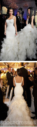 Simple Design Hi-low Sexy Mermaid White Chiffon Wedding Party Dresses, WD0022