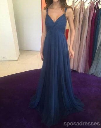 Simple Sexy Open Back Navy Long Evening Prom Dresses, Popular Cheap Long 2018 Party Prom Dresses, 17268