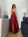 Spaghetti Straps Burgundy Side Slit Cheap Long Prom Dresses, Sweet 16 Prom Dresses, 12356