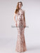 Spaghetti Straps Rose Gold Sequin Mermaid Evening Prom Dresses, Evening Party Prom Dresses, 12114