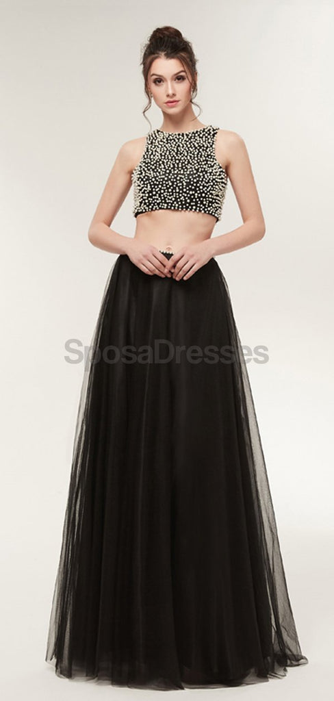 Two Pieces Black Tulle Evening Prom Dresses, Evening Party Prom Dresses, 12023