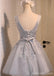 V Neckline Two Straps Grey Lace Beaded Homecoming Prom Dresses, Affordable Short Party Prom Dresses, Perfect Homecoming Dresses, CM288