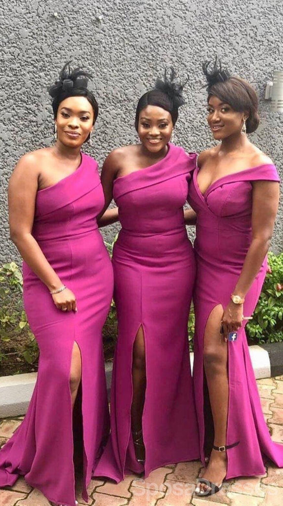 Sexy Hot Pink Side Slit Mermaid Long Cheap Bridesmaid Dresses Online ...