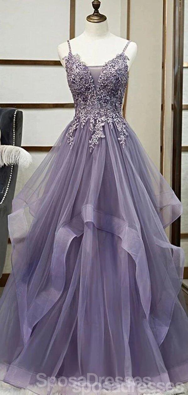 Grey Purple Ruffles Lace Beaded Long Cheap Evening Prom Dresses, Eveni SposaDresses Grey Purple Ruffles Lace Beaded Long Cheap Evening Prom Dresses, Eveni SposaDresses