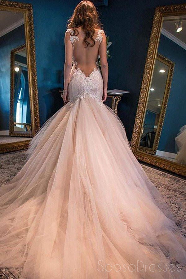 Sexy Backless Lace Mermaid Wedding Dresses, 2017 Tulle Cheap Wedding Gown, 17089