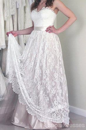 Sweetheart Neckline Lace A line Wedding Dresses, Strapless Cheap Wedding Gown, Affordable Bridal Dresses, 17090