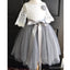 Round Neck Lace Top Grey Tulle Skirt Flower Girl Dresses, Lovely Cheap Little Girl Dresses, FG067