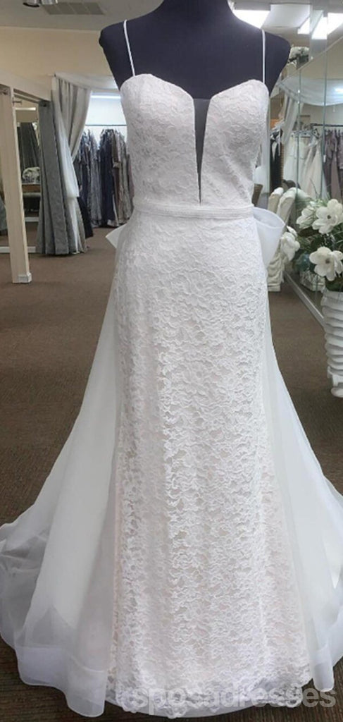 Spaghetti Straps Lace Mermaid Organza Cheap Wedding Dresses Online, Cheap Bridal Dresses, WD640