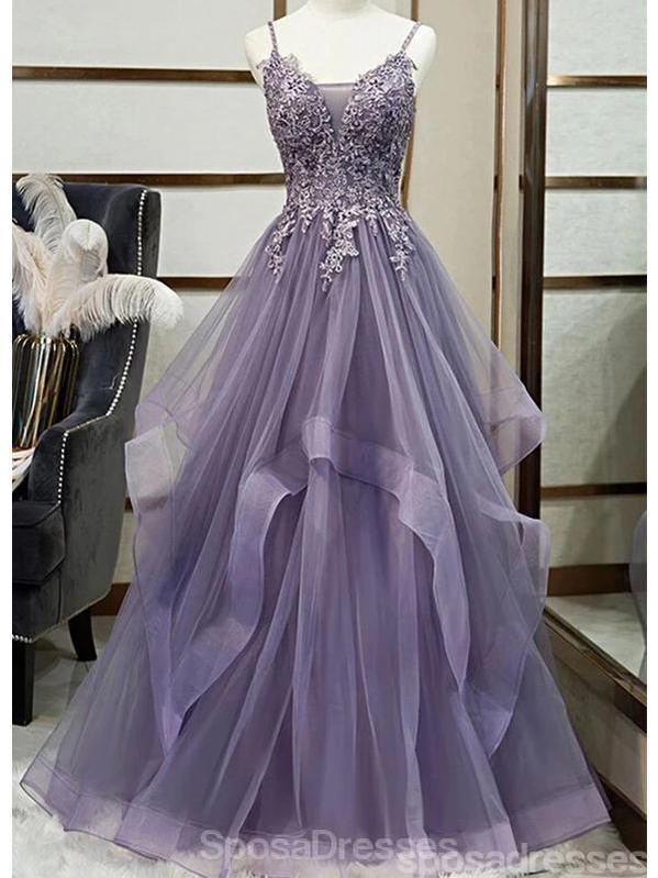 grey and purple prom dresses Juliet 2409 Floor Length A-Line Leaf Embroidered Gown Detachable Sleeves Grey Purple / M