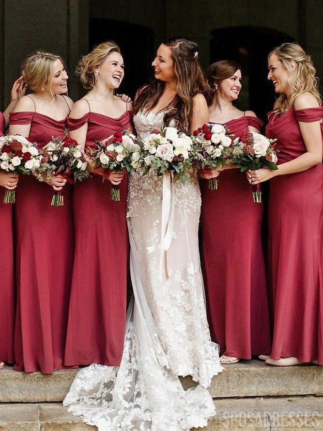 Off Shoulder Flowy Burgundy Red Dress, Bridesmaid, Wedding Guest