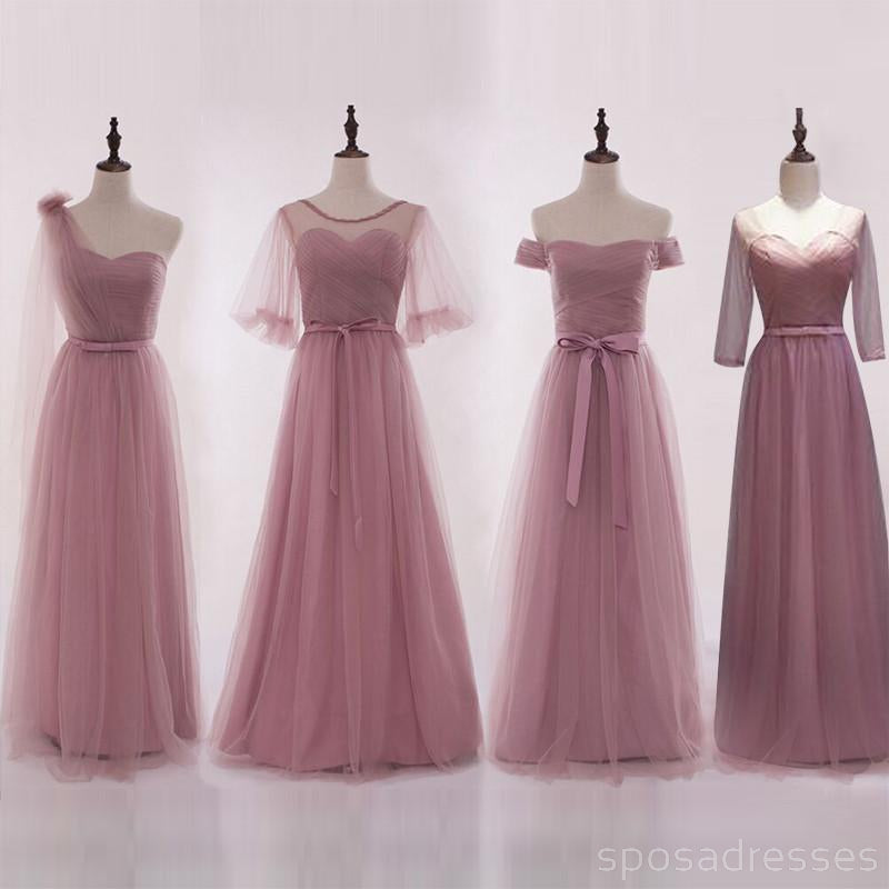 Mismatched Elegant Dusty Pink Soft Tulle Long Bridesmaid Dresses,BD013