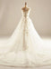 Round Neckline See Through Handmade Flower A line Wedding Dresses, Custom Made Wedding Dresses, Cheap Wedding Gowns, WD217