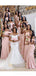 Blush Pink Off Shoulder Mismatched Mermaid Bridesmaid Dresses Online, WG658
