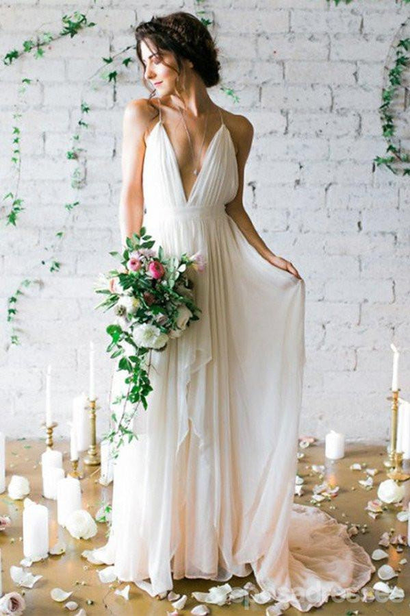 Simple Backless Beach Wedding Dresses, Chiffon Long Custom Wedding Gow SposaDresses Simple Backless Beach Wedding Dresses, Chiffon Long Custom Wedding Gow SposaDresses