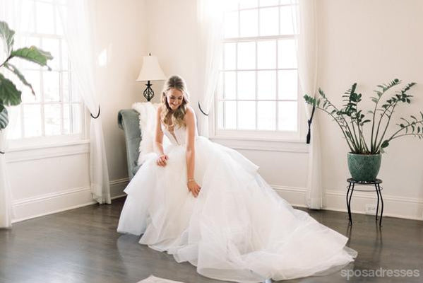 Sweetheart V-neck Long A-line Sleeveless Lace Wedding Dresses,WD755