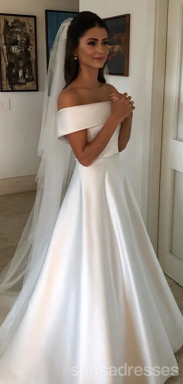 Off Shoulder Simple Cheap Wedding Dresses Online, Cheap Bridal Dresses