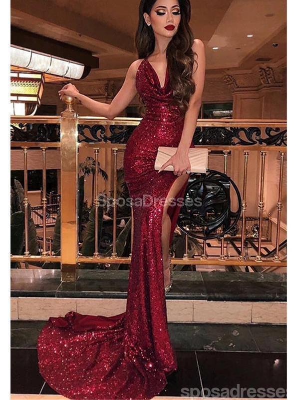 Spaghetti Straps Dark Red Sequin Mermaid Cheap Long Evening Prom Dress SposaDresses Spaghetti Straps Dark Red Sequin Mermaid Cheap Long Evening Prom Dress SposaDresses