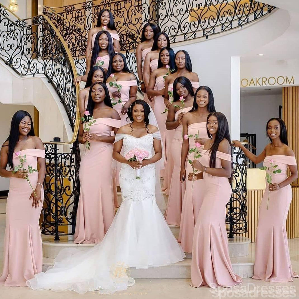 Blush Pink Off Shoulder Mismatched Mermaid Bridesmaid Dresses Online, SposaDresses Blush Pink Off Shoulder Mismatched Mermaid Bridesmaid Dresses Online, SposaDresses
