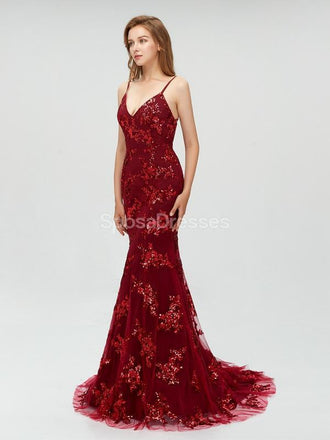 Sexy Backless Gray Sequin Lace Mermaid Long Evening Prom Dresses, Cheap Prom Dresses,17264