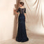 Navy 1/2 Long Sleeves Lace Beaded Mermaid Evening Prom Dresses, Evening Party Prom Dresses, 12073
