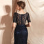 Navy 1/2 Long Sleeves Lace Beaded Mermaid Evening Prom Dresses, Evening Party Prom Dresses, 12073