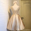 Gold Lace High Neckline Cap Sleeve Homecoming Prom Dresses, Affordable Short Party Prom Dresses, Perfect Homecoming Dresses, CM291