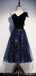 One Shoulder Black Sequin Unique Navy Blue Cheap Homecoming Dresses Online, Cheap Short Prom Dresses, CM767