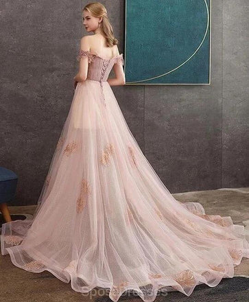 Blush Pink Off Shoulder Long Cheap Evening Prom Dresses, Evening Party Prom Dresses, 12339