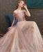 Blush Pink Off Shoulder Long Cheap Evening Prom Dresses, Evening Party Prom Dresses, 12339