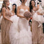 Popular Sequin Long Off Shoulder V-Neck Floor-Length Bridesmaid Dresses, WG09