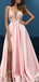 Pink Spaghetti Straps Side Slit Long Evening Prom Dresses, Cheap Custom Sweet 16 Dresses, 18552