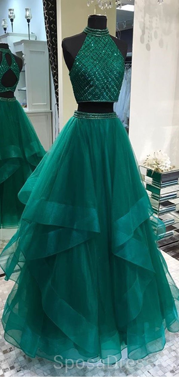 emerald green sweet 16 dress Sexy Two Pieces Emerald Green Open Back Evening Prom Dresses, Cheap Cu – SposaDresses